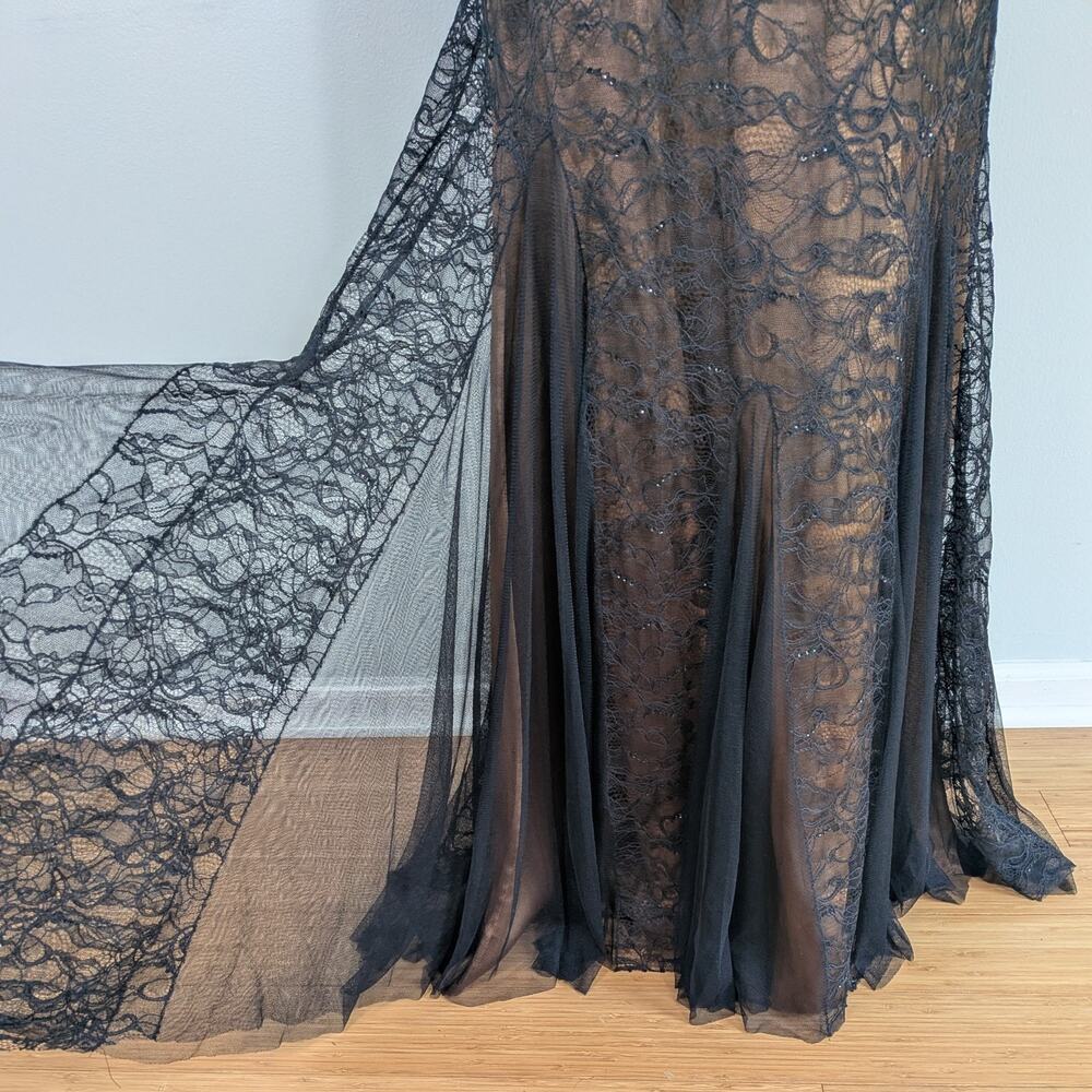Vintage Badgley Mischka Prom Dress Maxi Gown 2 Black Lace Strapless Guest Glam - Picture 3 of 15